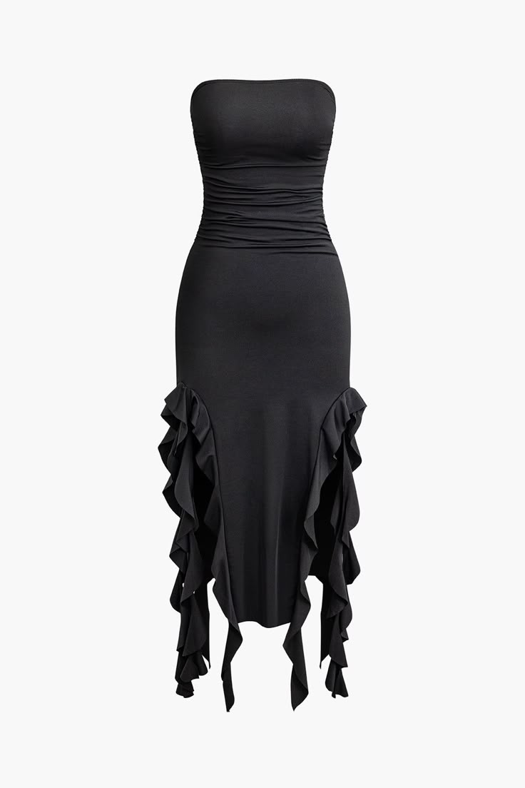 Black Ruffle Hem Dress